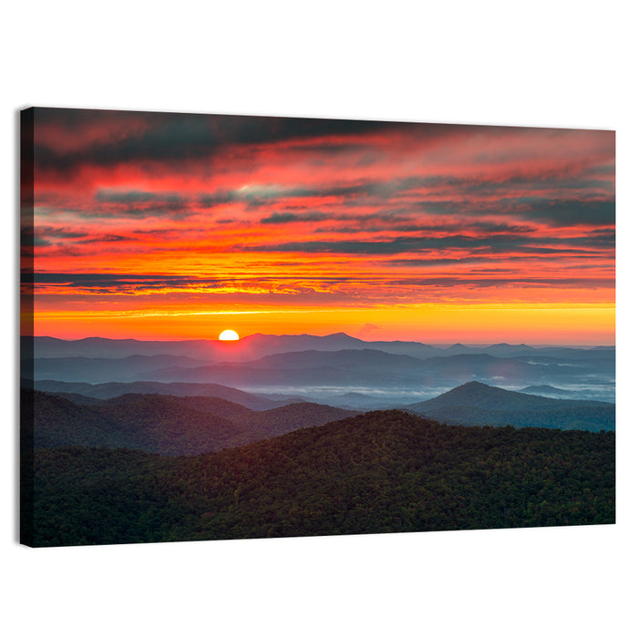 Blue Ridge Sunrise Over Misty Ridges Wall Art as a canvas print