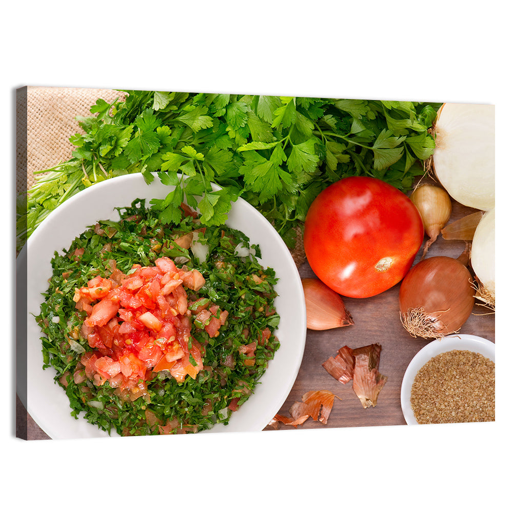 Top-down Tabbouleh Salad Wall Art, canvas print, landscape