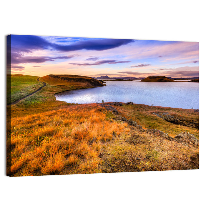 Sunset Over Lake Myvatn Wall Art as a canvas print