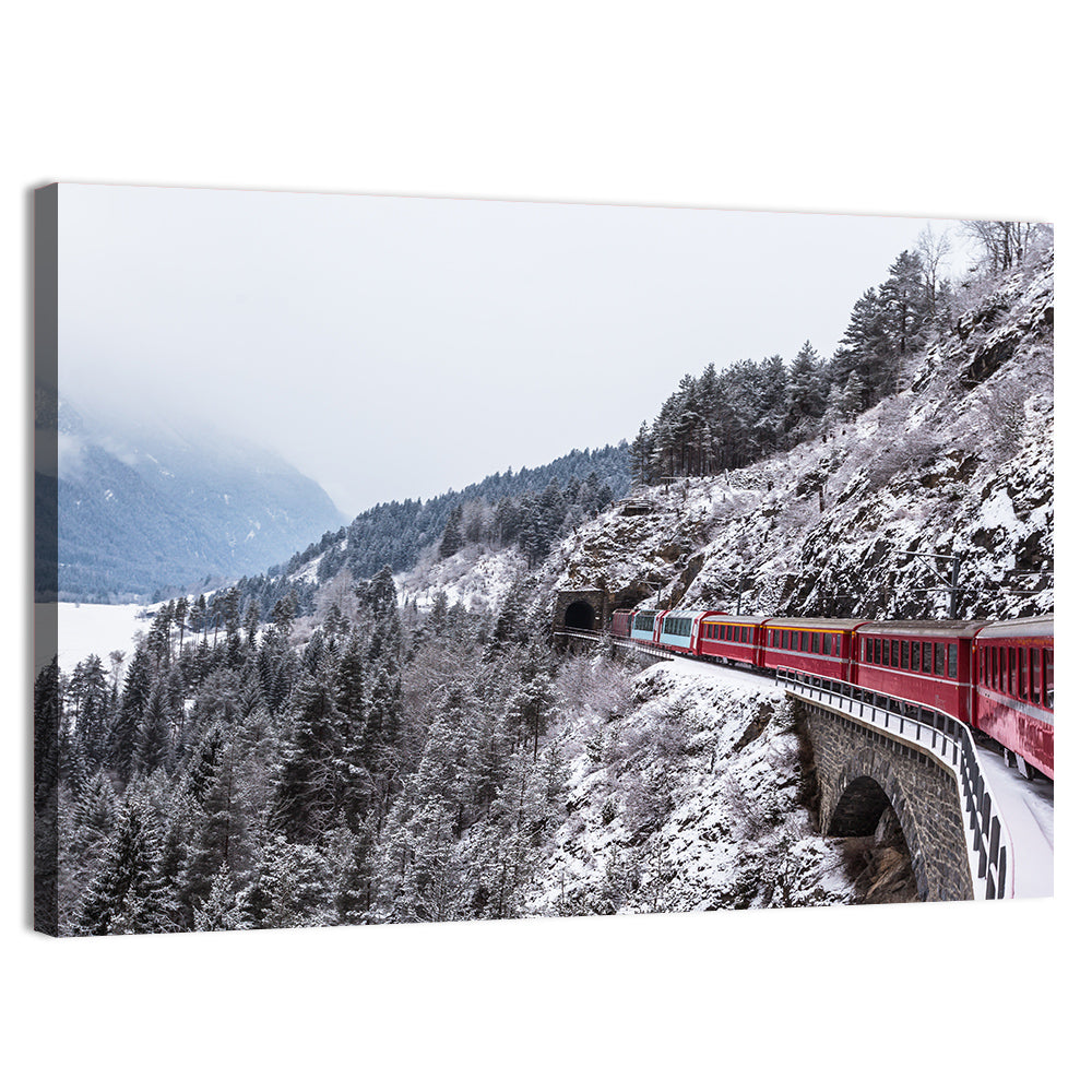 Red Train at Landwasser Viaduct Wall Art, canvas print, landscape