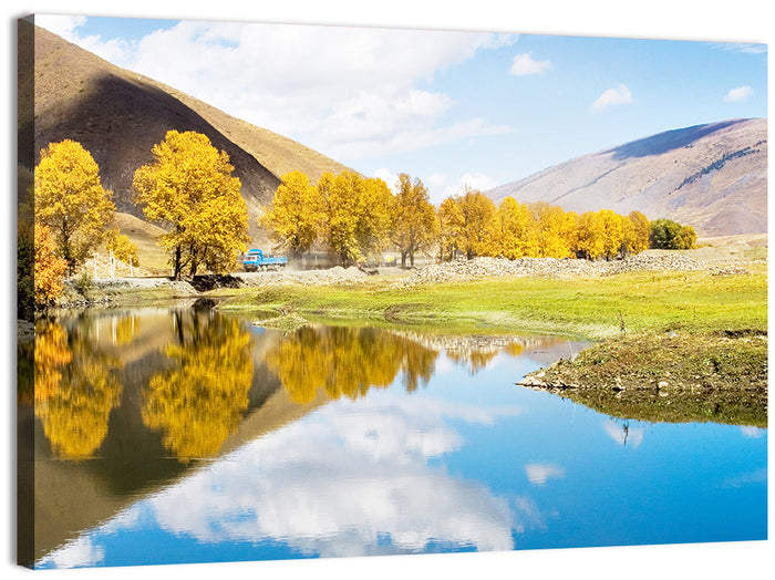 Chanxi Autumn Reflection Road Wall Art as a canvas print