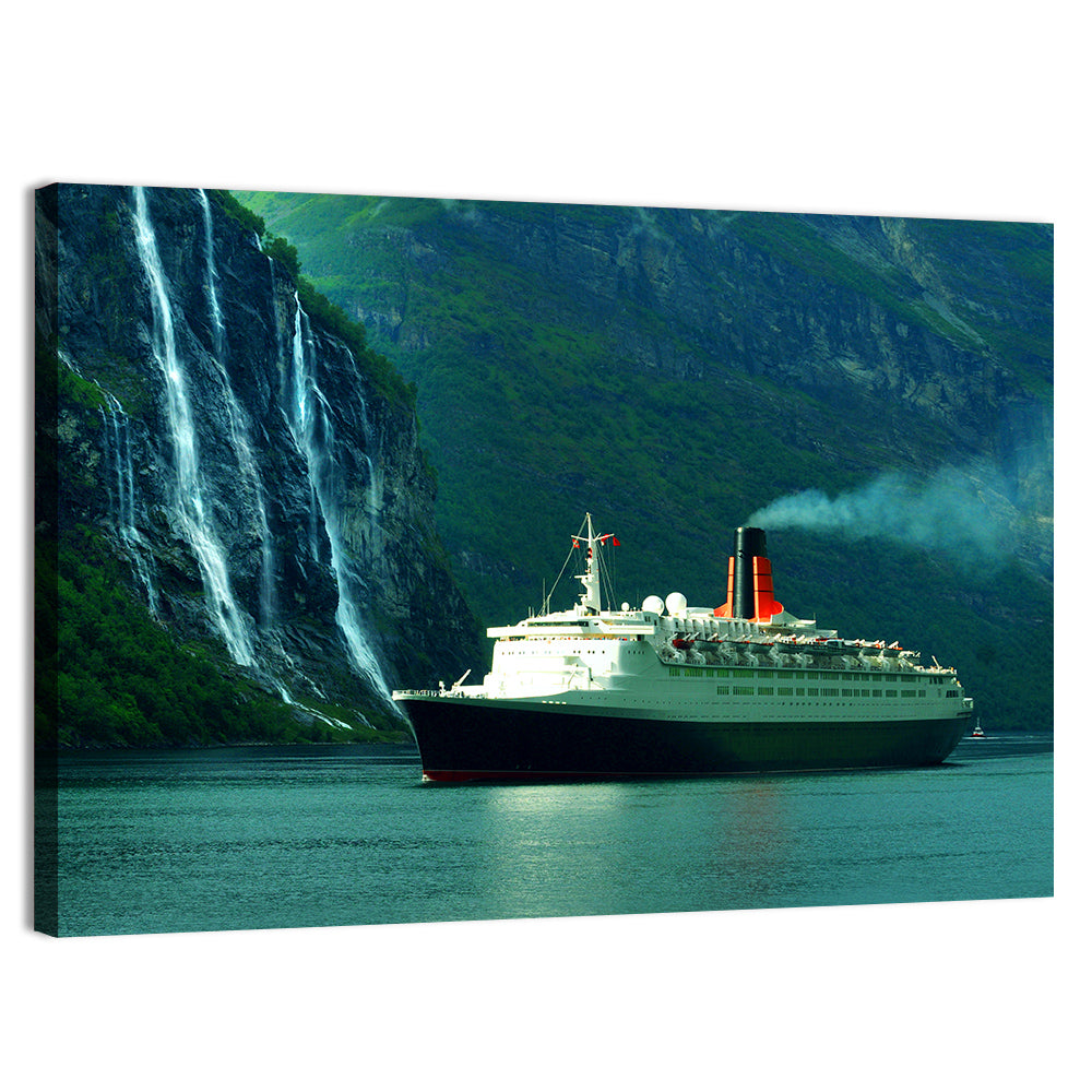 Cruise Ship at Geiranger Fjord Wall Art, canvas print, landscape