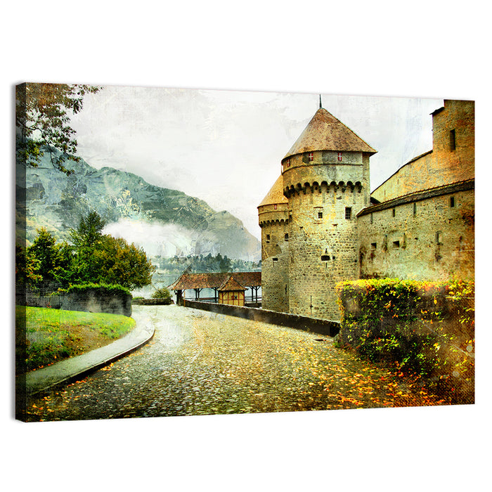 Autumn Approach to Chillon Castle Wall Art as a canvas print