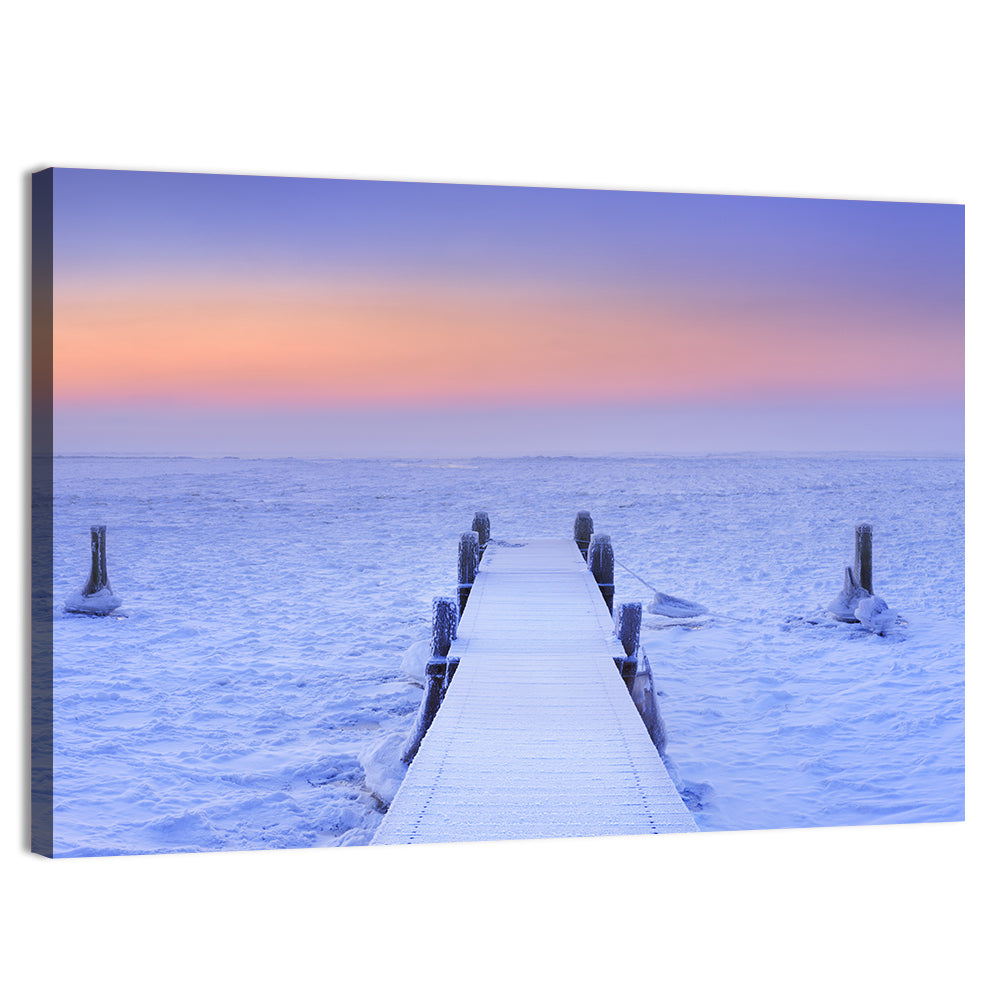 Frosted Jetty at Sunrise Wall Art, canvas print, landscape