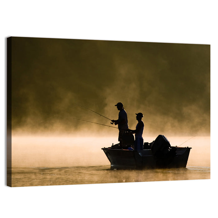 Misty Lake Fishing Wall Art as a canvas print