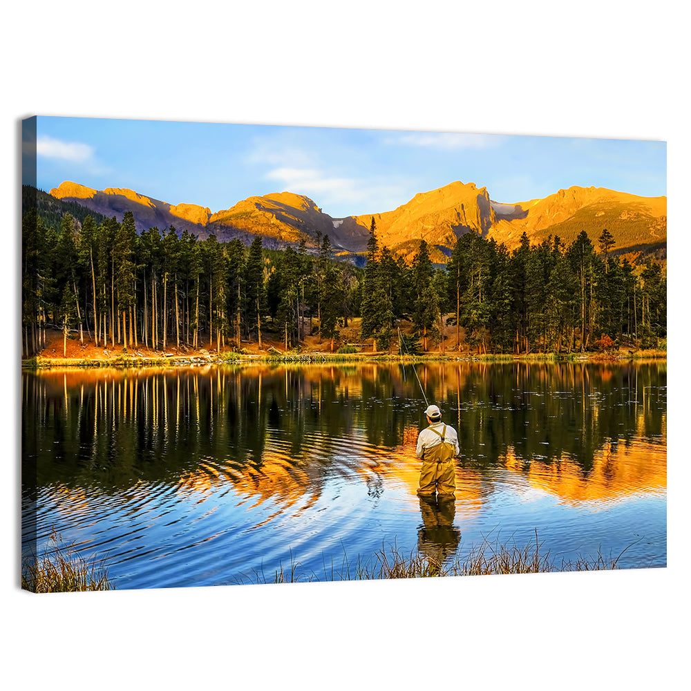 Sunrise Fishing at Sprague Lake Wall Art, canvas print, landscape