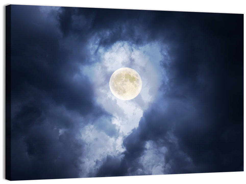 Supermoon Through Storm Clouds Wall Art, canvas print, landscape