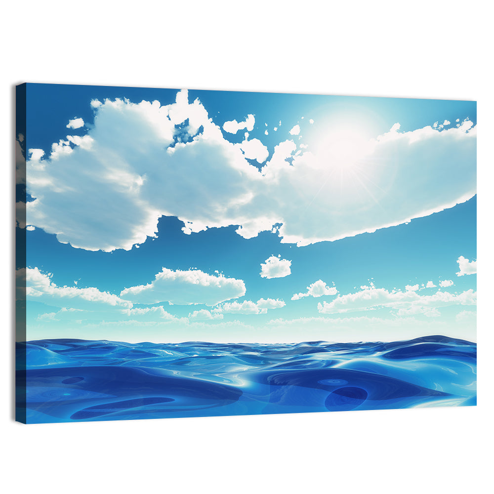 Sunlit Ocean and Clouds Wall Art, canvas print, landscape