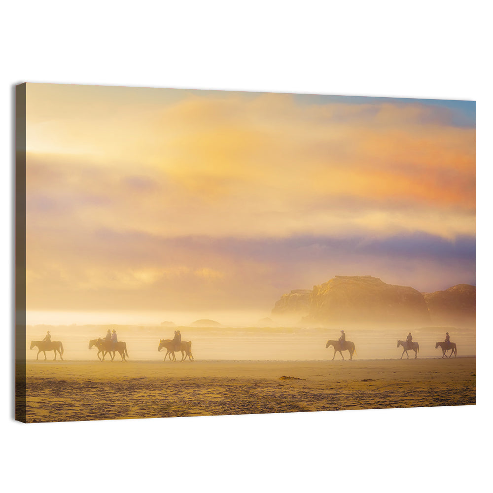 Misty Beach Horseback Riders Wall Art, canvas print, landscape