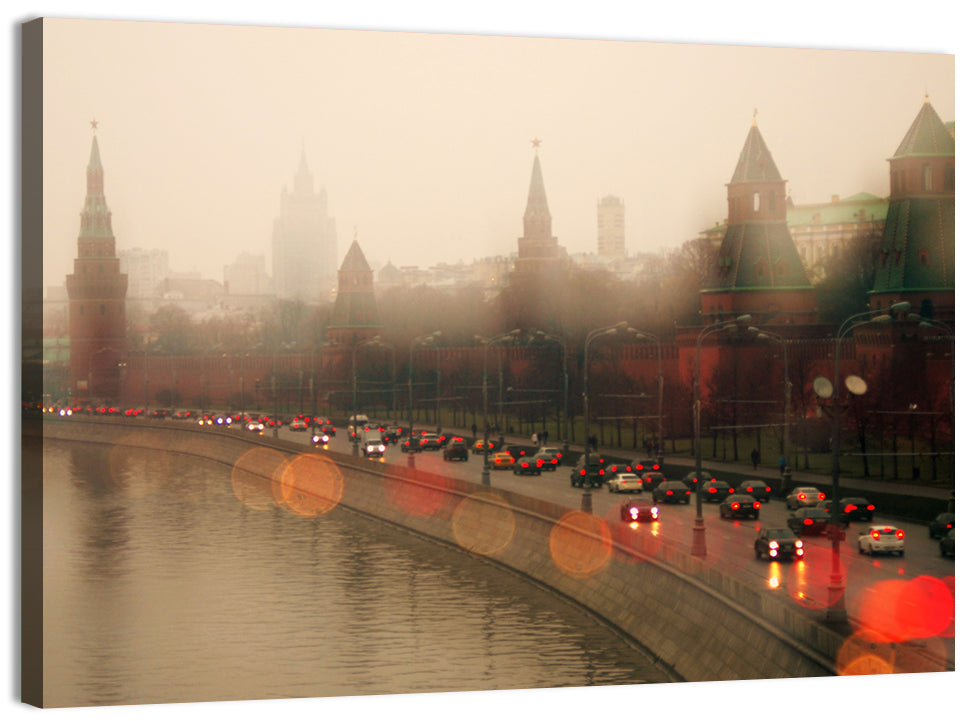 Foggy Moscow Kremlin at Dusk Wall Art, canvas print, landscape