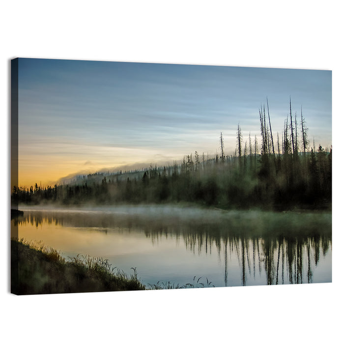 Yellowstone River Morning Mist Wall Art as a canvas print