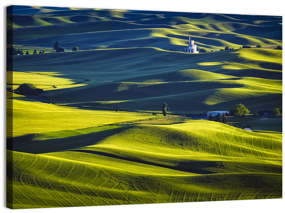 Palouse Hills with Grain Elevator Wall Art, canvas print, landscape