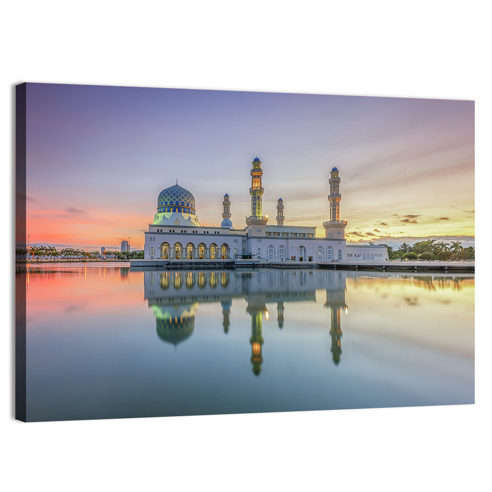 Kota Kinabalu City Mosque at Sunrise Wall Art, canvas print, landscape