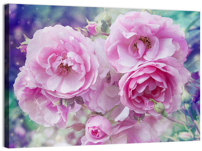 Springtime Pink Rose Cluster Wall Art as a canvas print