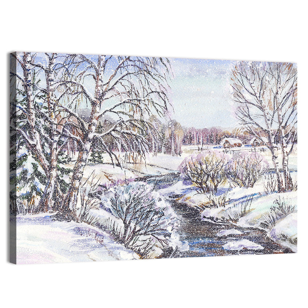 Rural Russian Winter Landscape Wall Art, canvas print, landscape