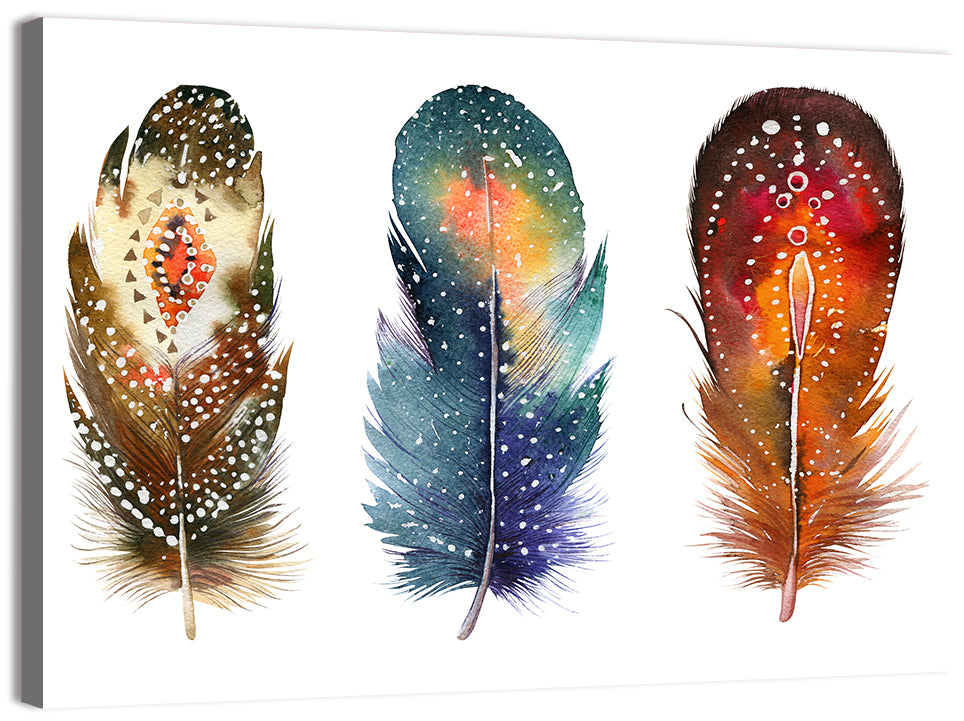 Boho Watercolor Feather Trio Wall Art, canvas print, landscape