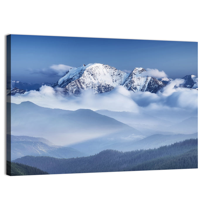 Snow-capped Peaks in Clouds Wall Art as a canvas print