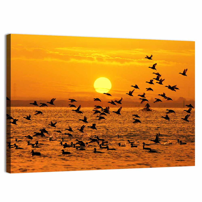 Golden Flock at Sunset Wall Art as a canvas print