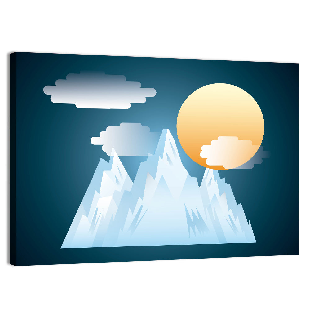 Geometric Snowy Mountain with Golden Sun Wall Art, canvas print, landscape