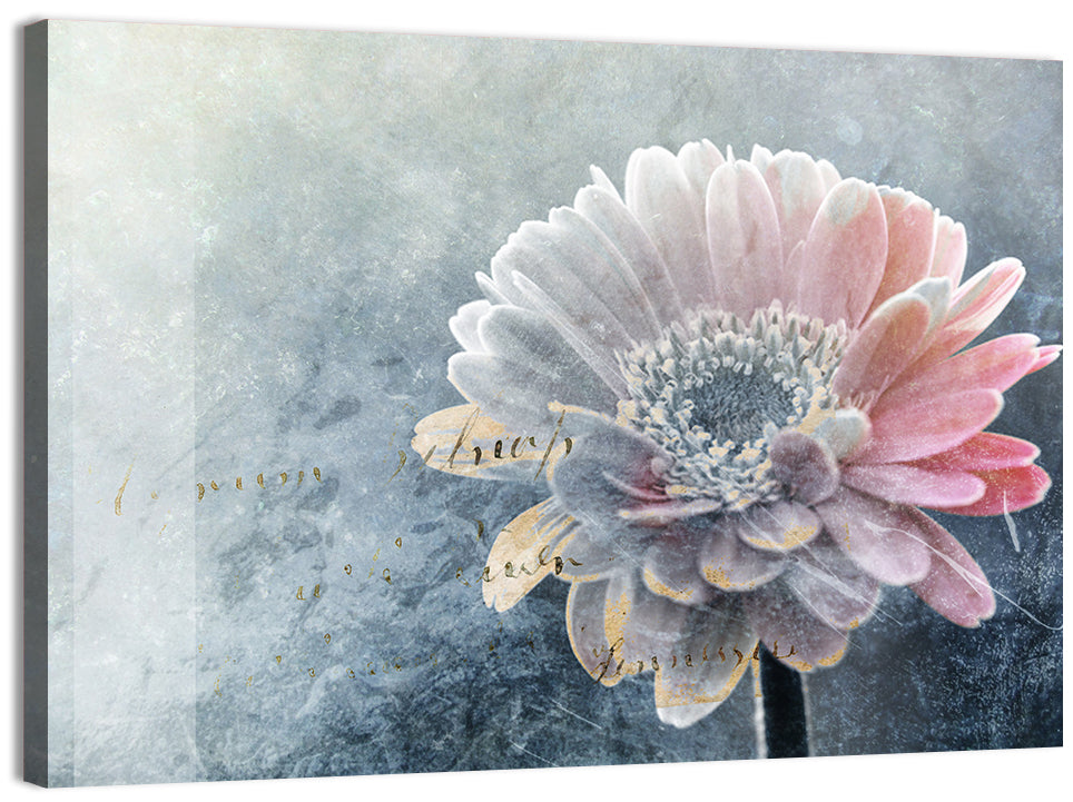 Winter Gerbera with Golden Script Wall Art, canvas print, landscape