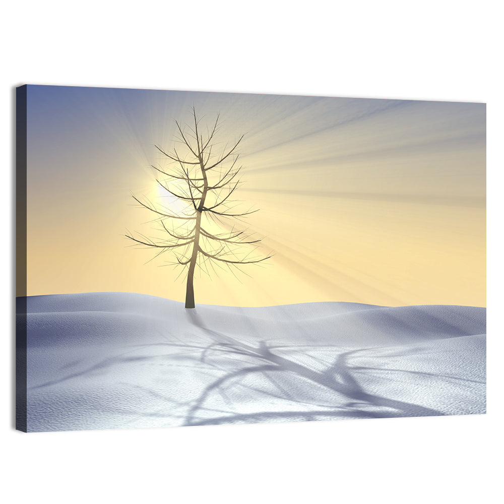 Winter Tree at Golden Sunrise Wall Art, canvas print, landscape