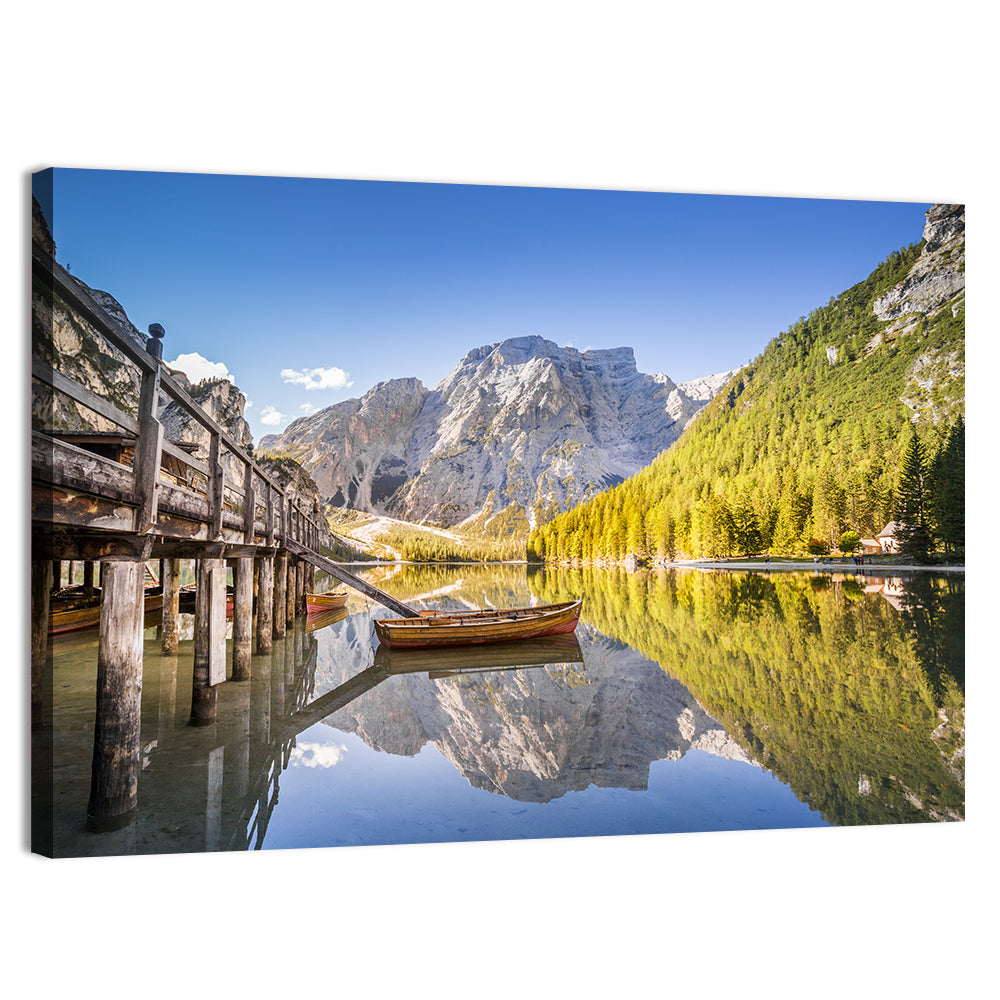 Lago Di Braies Pier Wall Art, canvas print, landscape