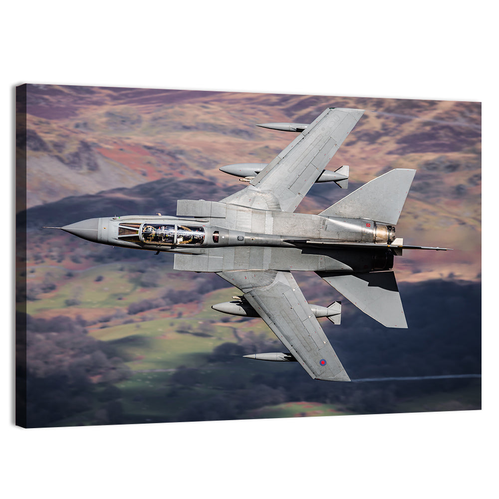Swing-wing Fighter Jet Over Mountains Wall Art, canvas print, landscape