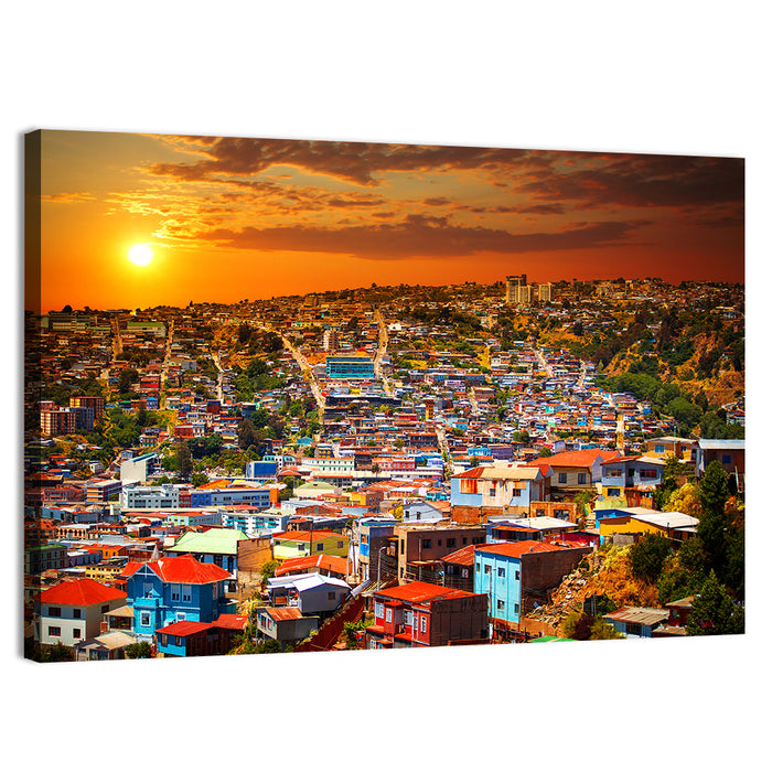 Valparaíso Hills Sunset Wall Art as a canvas print