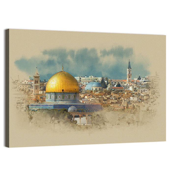 Dome of the Rock Watercolor Study Wall Art as a canvas print
