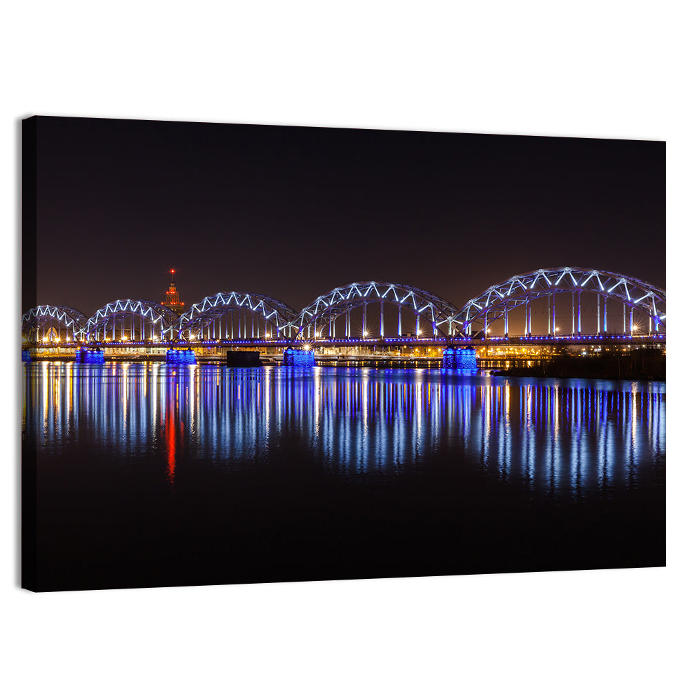 Riga Railway Bridge Nightscape Wall Art, canvas print, landscape