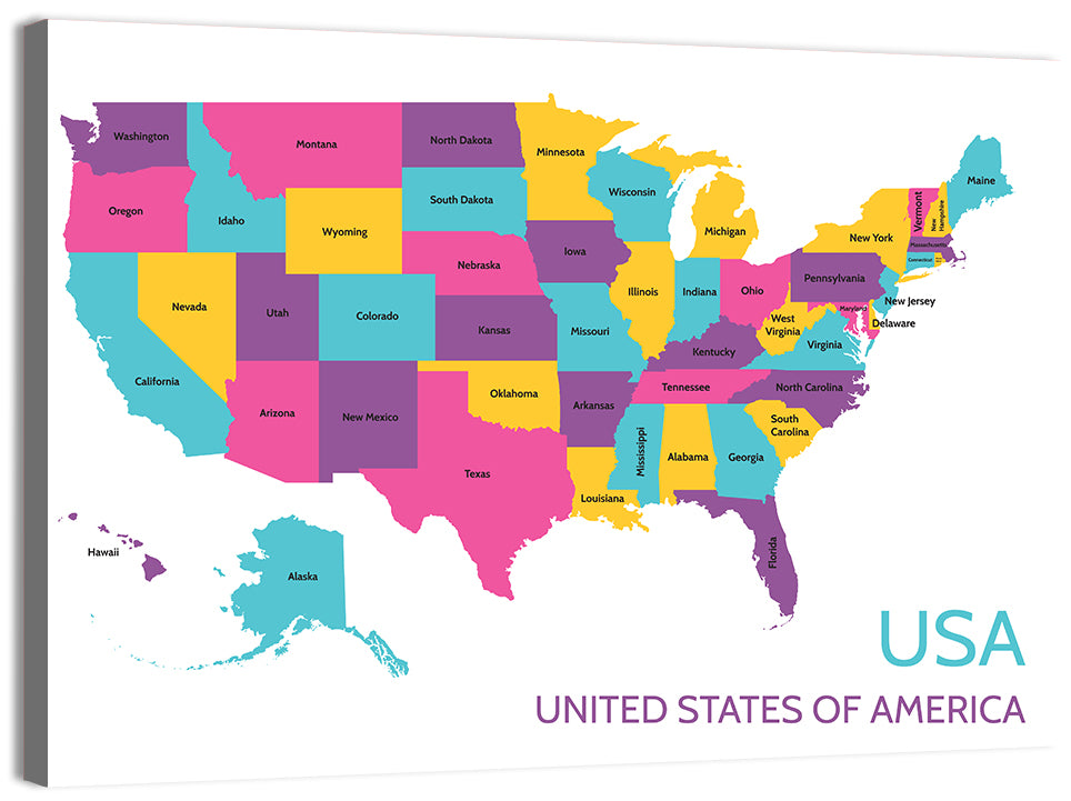 Detailed United States Map Wall Art, canvas print, landscape