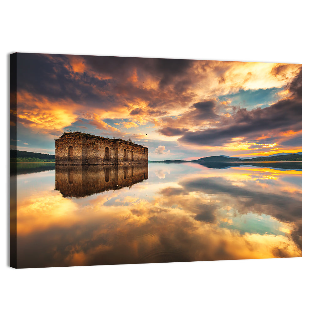 Sunken Church at Zhrebchevo Dam Wall Art, canvas print, landscape