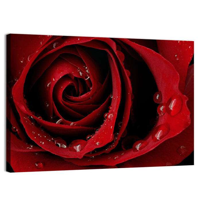 Red Rose with Dew Drops Wall Art as a canvas print