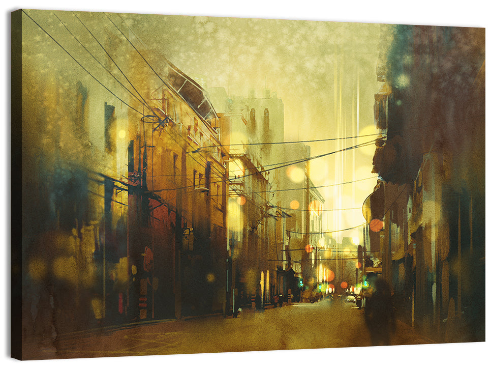 Golden Hour Urban Street Wall Art, canvas print, landscape