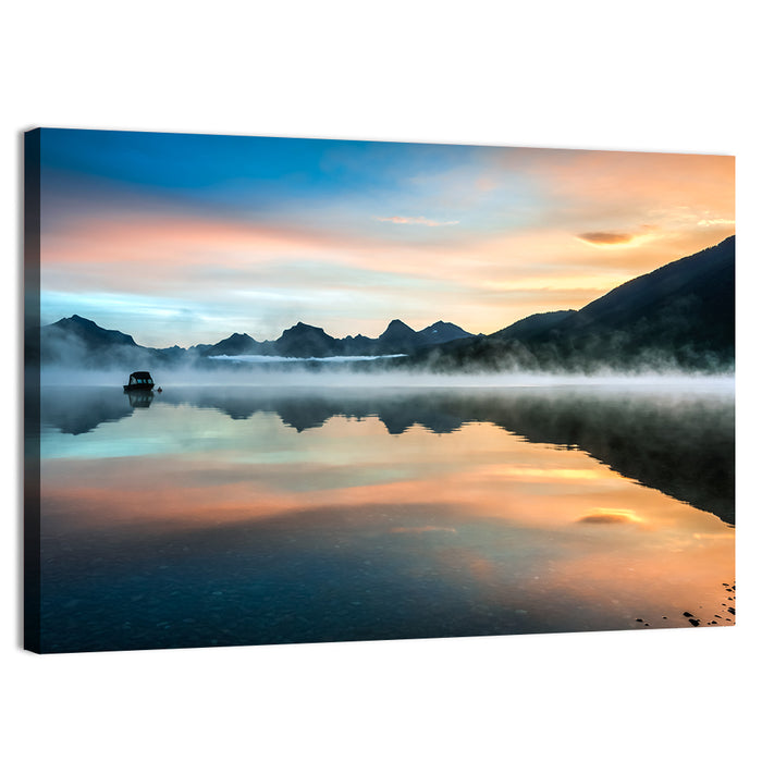 Lake Mcdonald Dawn Mist Wall Art as a canvas print