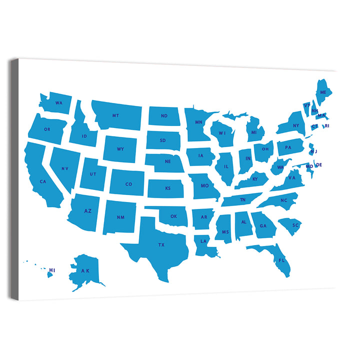 Blue Minimalist USA Map Wall Art as a canvas print