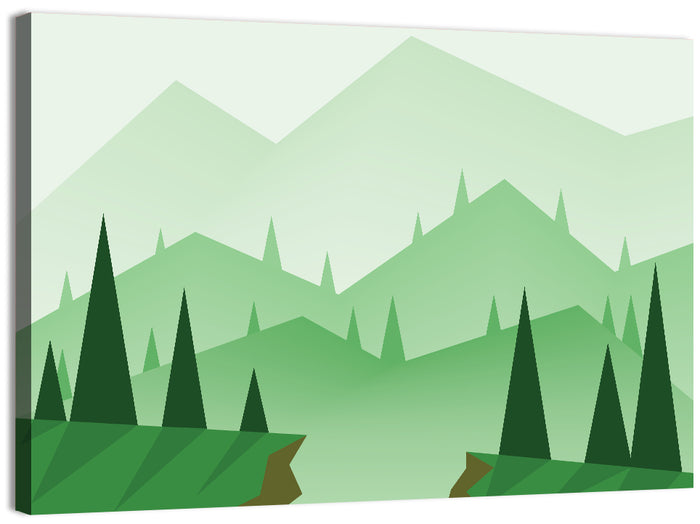 Misty Green Hills Illustration Wall Art as a canvas print
