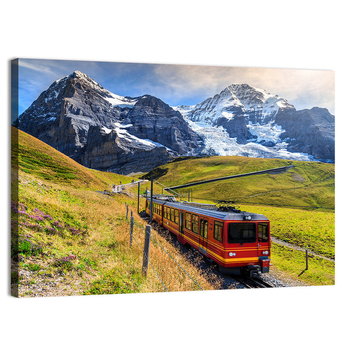 Red Alpine Train at Eiger Wall Art as a canvas print
