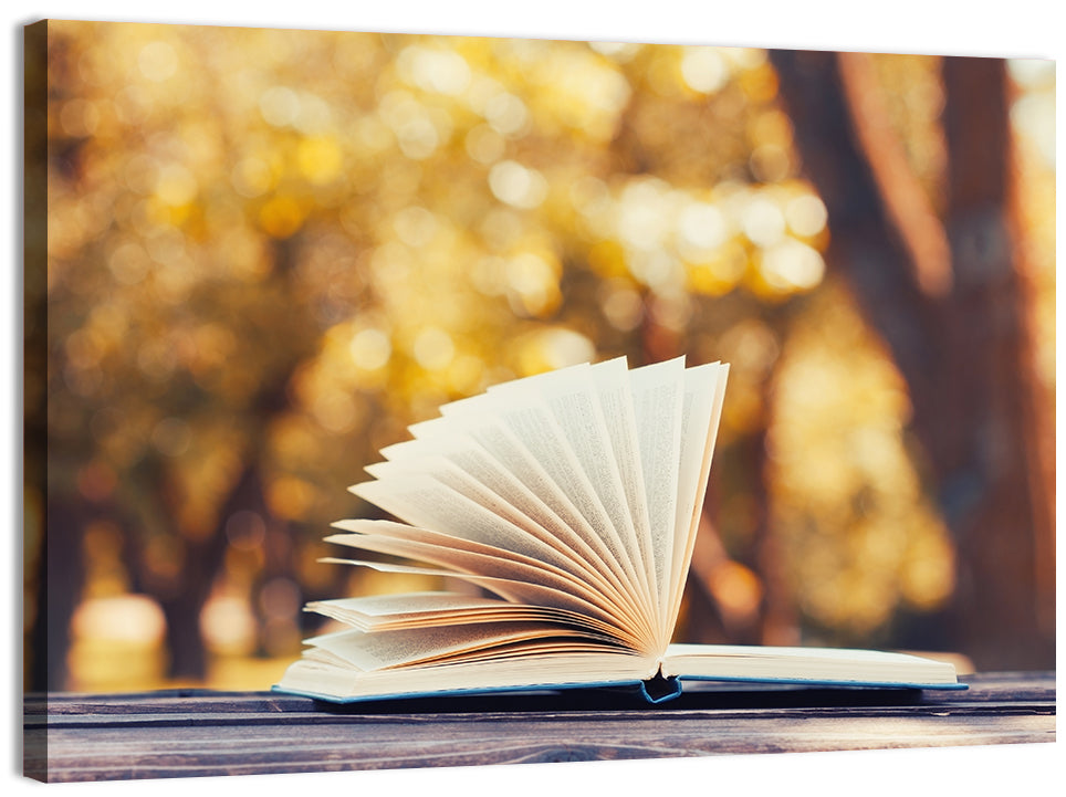 Open Book in Golden Autumn Light Wall Art, canvas print, landscape