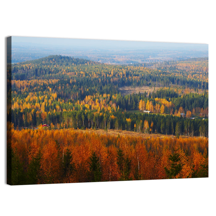Finnish Autumn Landscape with Red-roofed House Wall Art as a canvas print