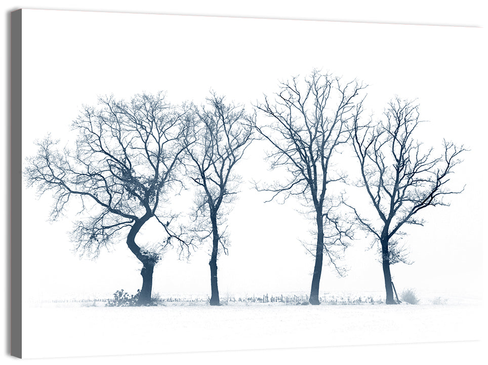 Four Bare Trees in Winter Wall Art, canvas print, landscape