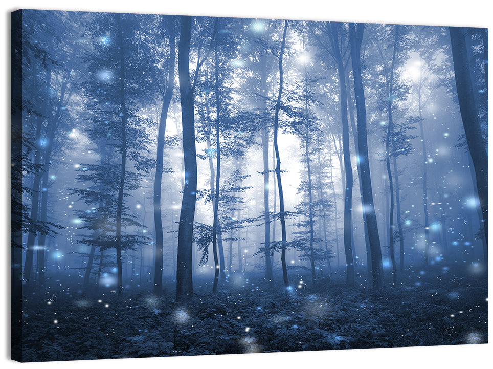 Blue Mist Forest at Twilight Wall Art, canvas print, landscape