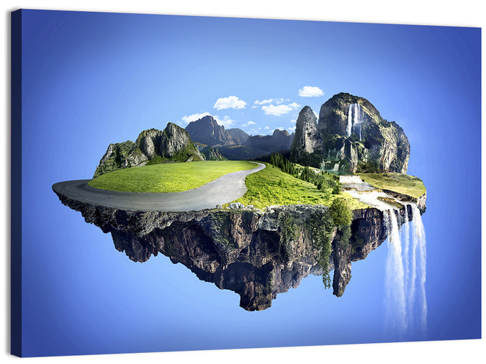Surreal Floating Island with Waterfalls Wall Art as a canvas print