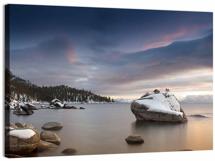 Bonsai Rock Winter Sunset Wall Art as a canvas print