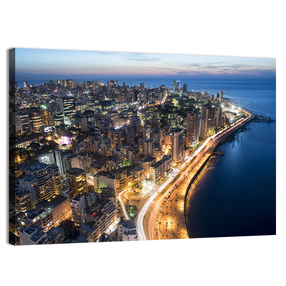 Beirut Corniche at Dusk Wall Art, canvas print, landscape