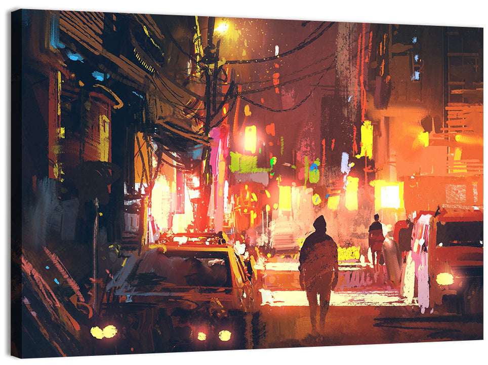 Old Street Lights at Night Wall Art, canvas print, landscape