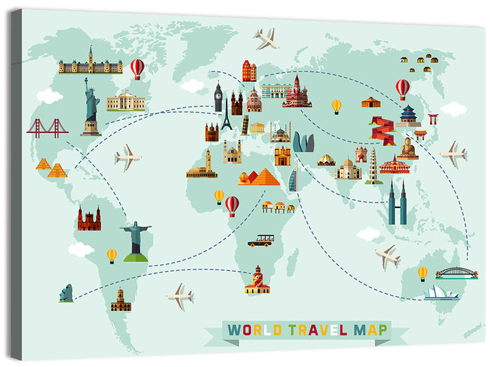 World Travel Map Illustration Wall Art as a canvas print