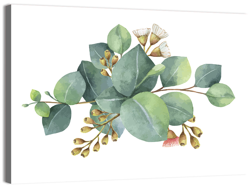 Eucalyptus Leaves with Pink Blossom Wall Art, canvas print, landscape