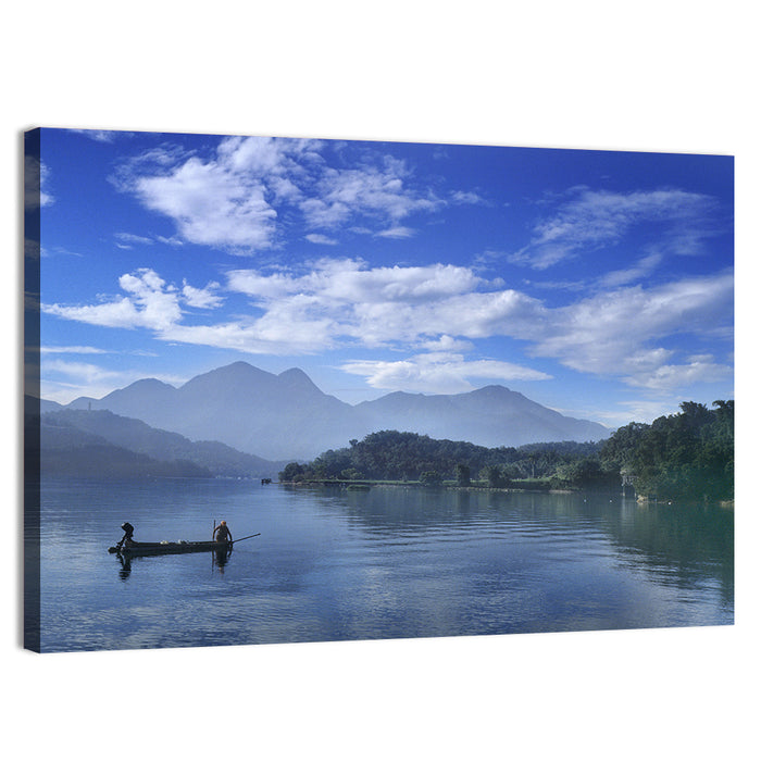 Sun Moon Lake Morning Mist Wall Art as a canvas print