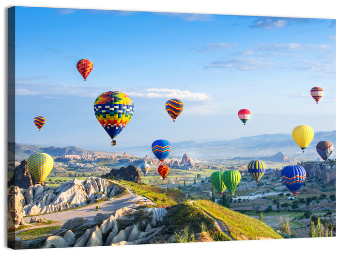 Cappadocia Hot Air Balloons Over Rock Valleys Wall Art as a canvas print